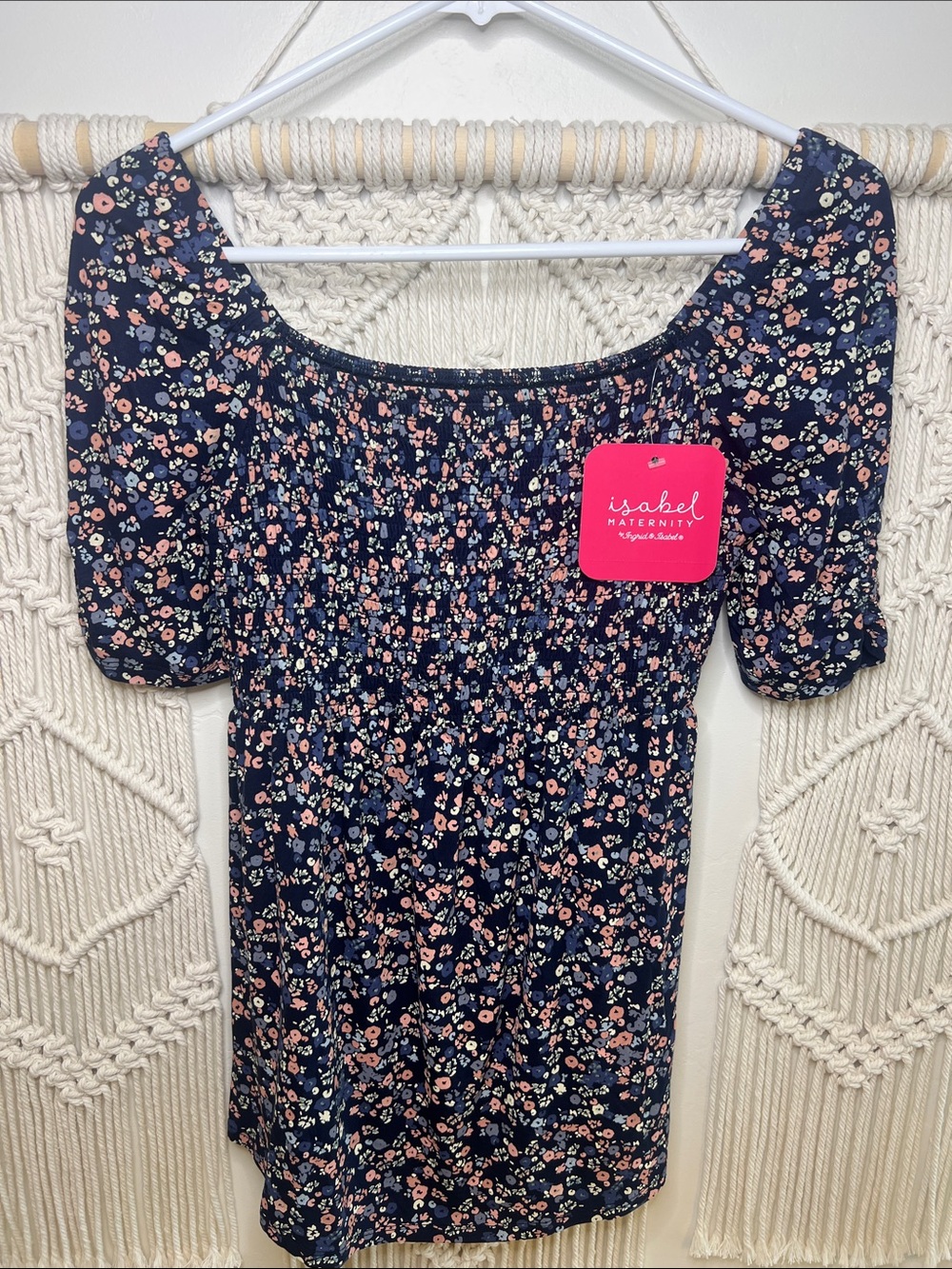 Ingrid & Isabel Navy Floral Smocked Maternity Top
